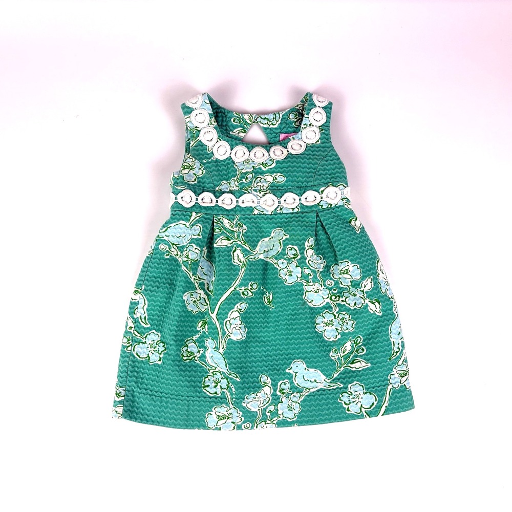 Lily Pulitzer Lagoon Birds‎ & Bees Jacquard Adelia Dress Sz 2T Green Blue White